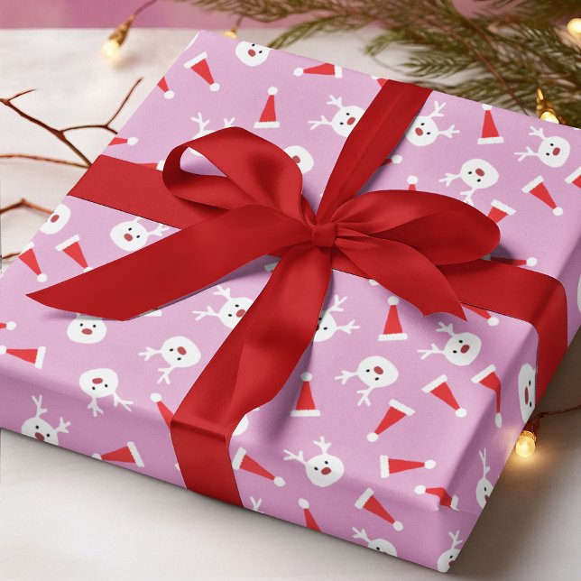 Söt rensdyr jultomte hatt Modern julmönster Presentpapper (Skapare uppladdad)