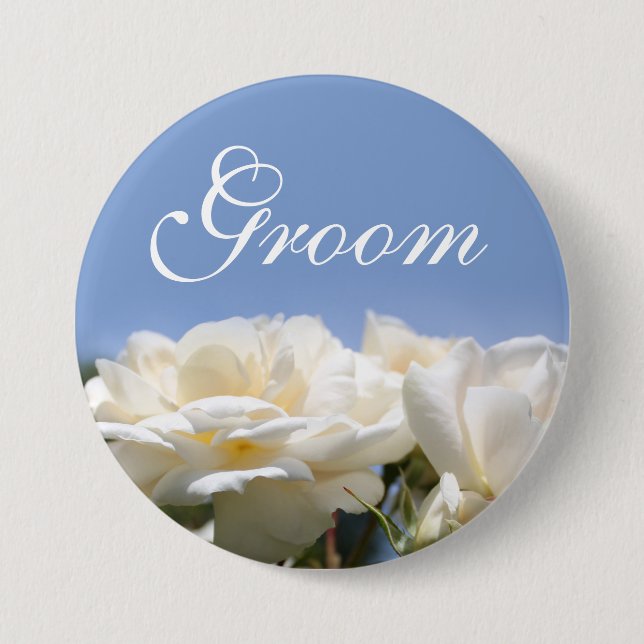 Söt rent vit ros-blomsterodling bröllop knapp (Framsida)