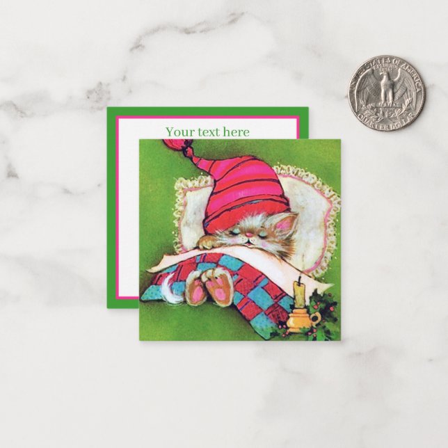 Söt retro-årgång Julkatt lägga till text Anteckningskort (Fram/Back In Situ)