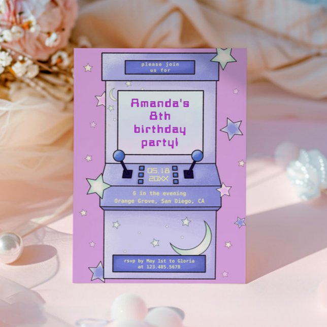 Söt Retro Arkadspel Barn Födelsedagsinbjudan Inbjudningar (Skapare uppladdad)