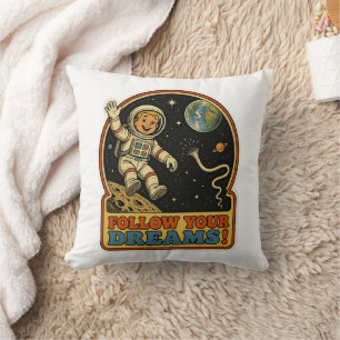 Söt Retro Astronaut Följ Dina Drömmar Rymd Meme Kudde