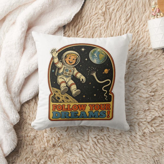 Söt Retro Astronaut Följ Dina Drömmar Rymd Meme Kudde (Filt)