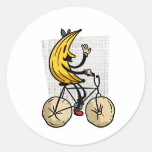 Söt Retro-Banan som Kör Cykel Tecknad Film Runt Klistermärke
