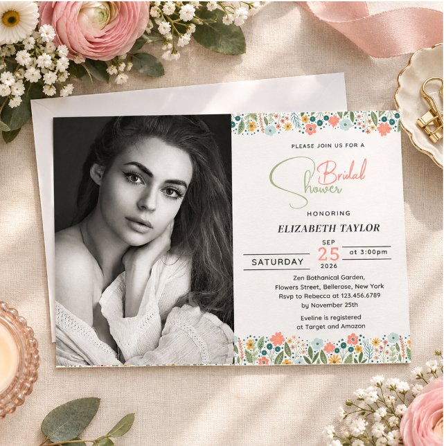 Söt Retro Blom Bröllopsdusch Foto Inbjudningar (Cute Retro Flower Bridal Shower Photo Invitation)