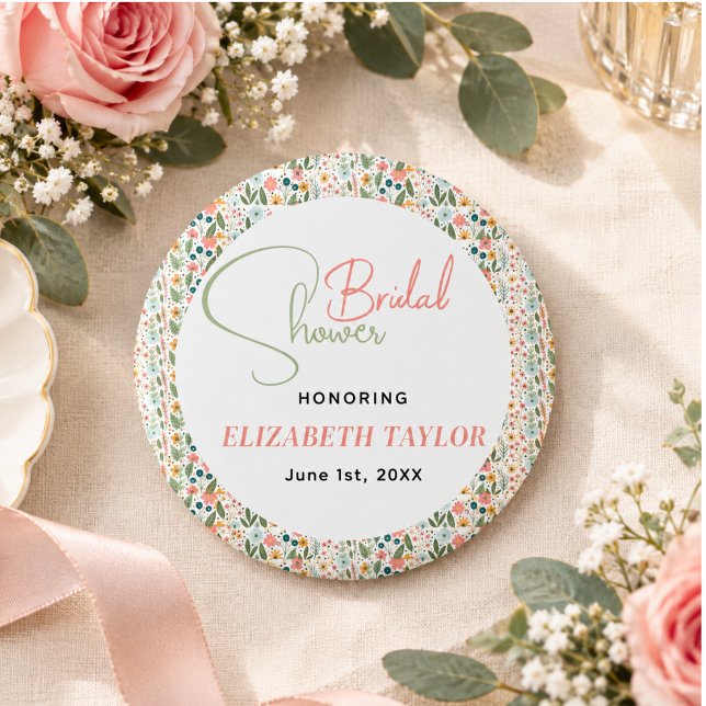 Söt Retro Blommig Bröllopsdusch  Knapp (Cute Retro Flower Bridal Shower Button)