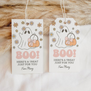 Söt Retro Blommig Spök Halloween Presentetikett
