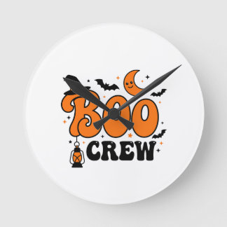 Söt Retro Boo Crew Halloween Kuslig Sällskap Desig Rund Klocka