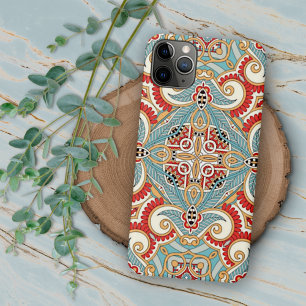 Söt Retro Chic Red Teal Blommigt Mosaic Mönster
