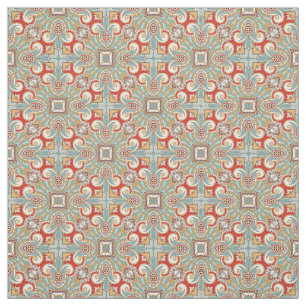 Söt Retro Chic Red Teal Blommigt Mosaic Mönster Tyg