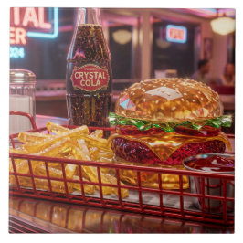 Söt Retro Diner | Kristallin Burger och Pommes Kakelplatta