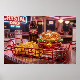 Söt Retro Diner | Kristallin Burger och Pommes Poster