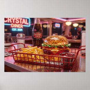 Söt Retro Diner   Kristallin Burger och Pommes Poster