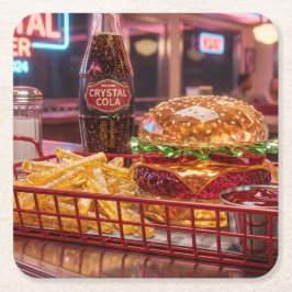 Söt Retro Diner | Kristallin Burger och Pommes Underlägg Papper Kvadrat