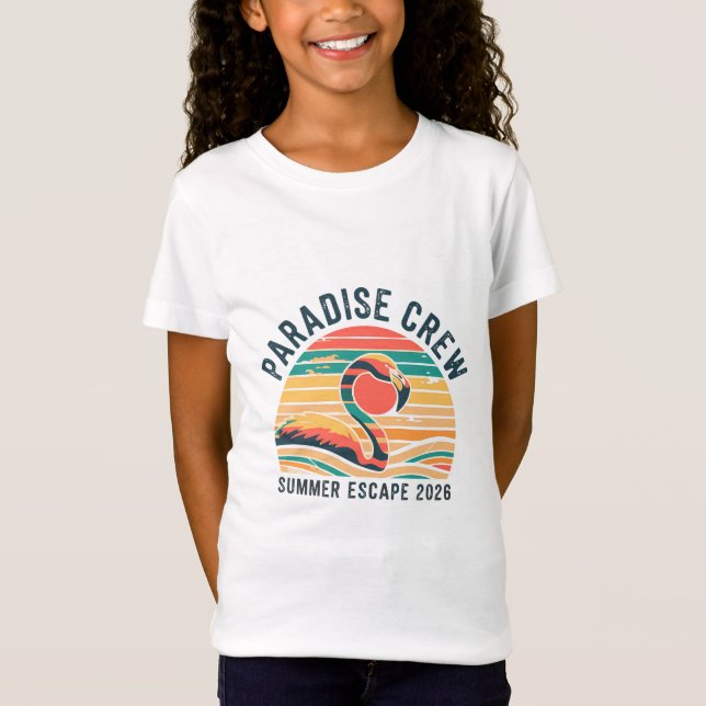 Söt Retro Flamingo Paradis Crew Sommarflykt T Shirt (Framsida)