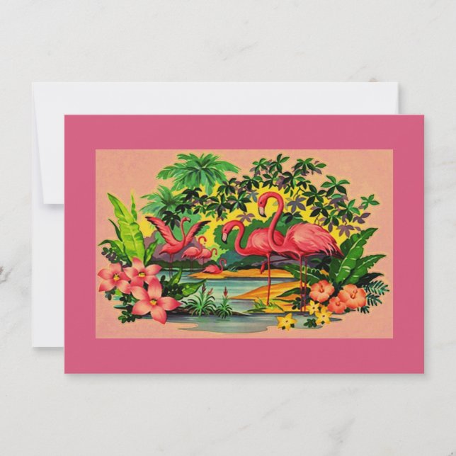 Söt Retro Flamingos Bassäng-inbjudningar Inbjudningar (Framsida)