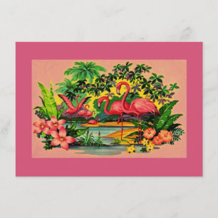 Söt Retro Flamingos Bassäng-inbjudningar Inbjudningar