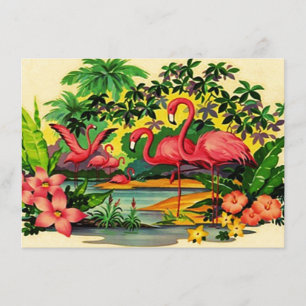 Söt Retro Flamingos Bassäng-inbjudningar Inbjudningar