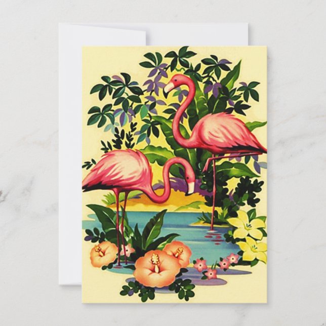 Söt Retro Flamingos Bassäng-inbjudningar Inbjudningar (Framsida)