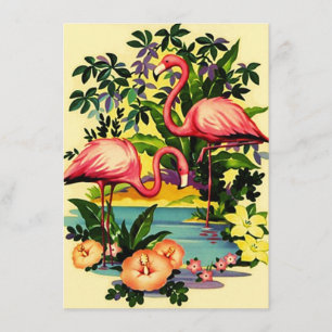 Söt Retro Flamingos Bassäng-inbjudningar Inbjudningar
