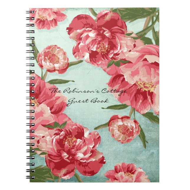 Söt Retro Flower Chintz Peonies Personlig Anteckningsbok Med Spiral (Framsidan)
