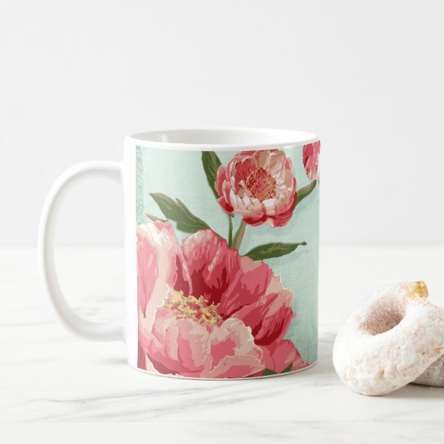 Söt Retro Flower Chintz Peonies Personlig Kaffemugg (Med munk)