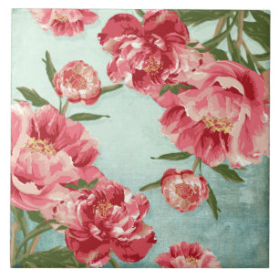 Söt Retro Flower Chintz Peonies Personlig Kakelplatta