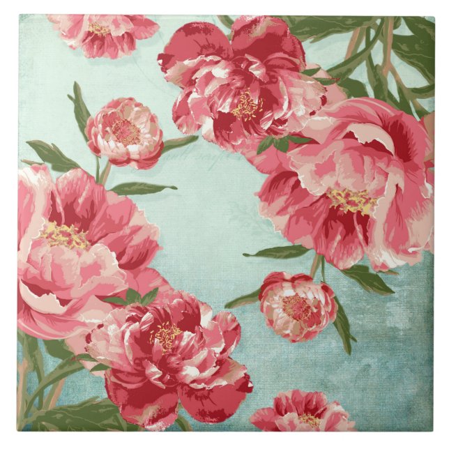 Söt Retro Flower Chintz Peonies Personlig Kakelplatta (Framsidan)