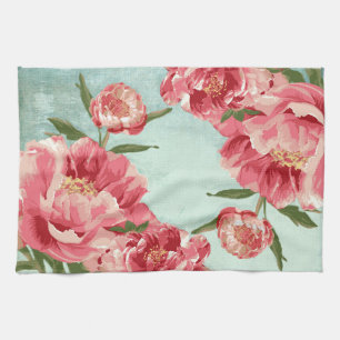 Söt Retro Flower Chintz Peonies Personlig Kökshandduk