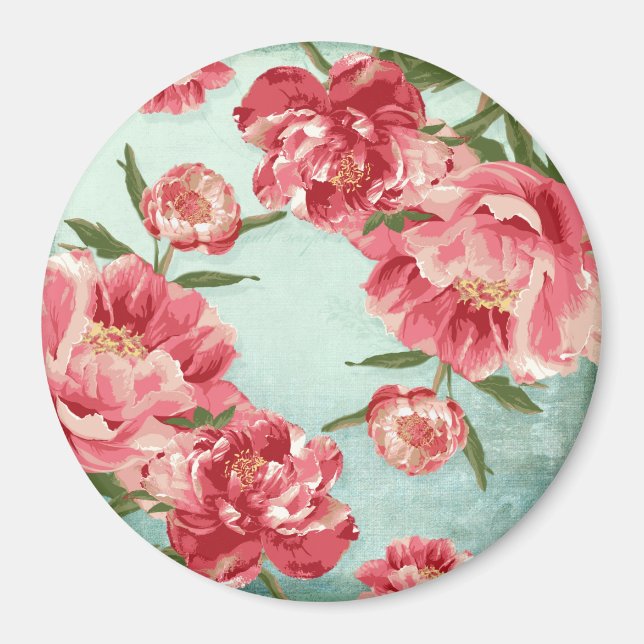 Söt Retro Flower Chintz Peonies Personlig Magnet (Framsidan)