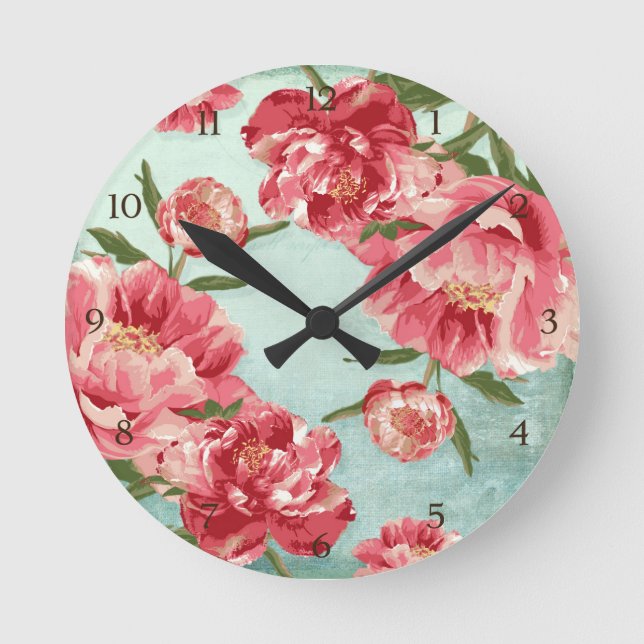 Söt Retro Flower Chintz Peonies Personlig Rund Klocka (Framsida)
