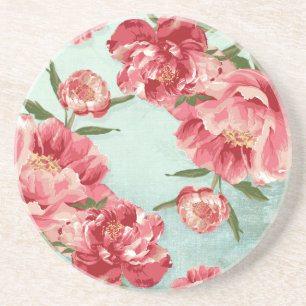 Söt Retro Flower Chintz Peonies Personlig Underlägg Sandsten
