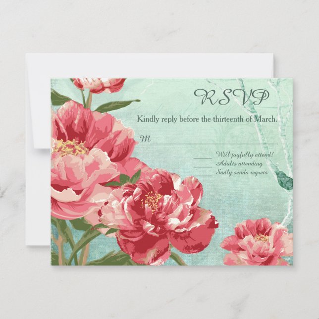 Söt Retro Flower Chintz Peony Flowers in Birds OSA Kort (Framsida)