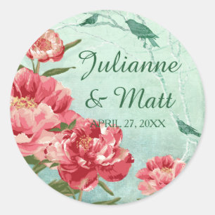 Söt Retro Flower Favor Sälar Chintz Peonies Runt Klistermärke