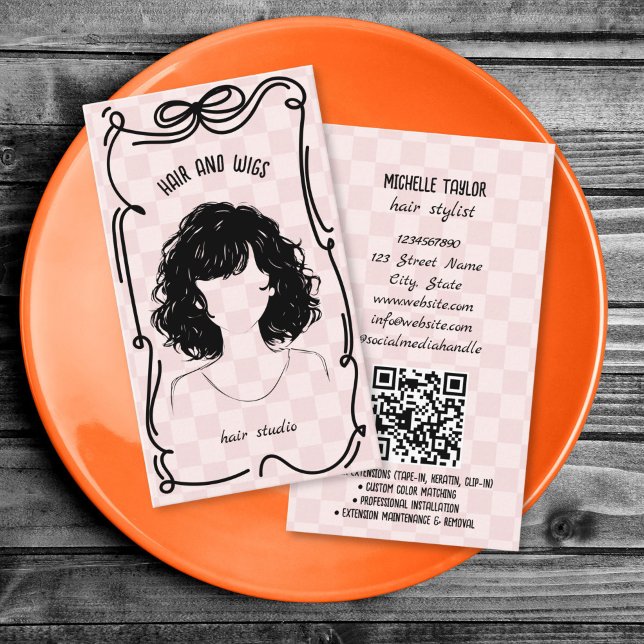 Söt Retro Frisör Whimsical Klotter Slöja  Visitkort (whimsical bow hair wig business card)
