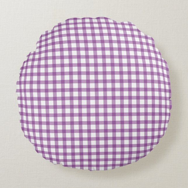 Söt Retro Gingham Rutig Lila Mönster Rund Kudde (Framsidan)