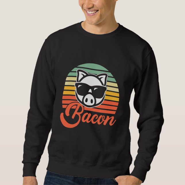 Söt Retro Gris Jag Älskar Bacon Dag Bacon Matvän Lång Ärmad Tröja (Framsida)
