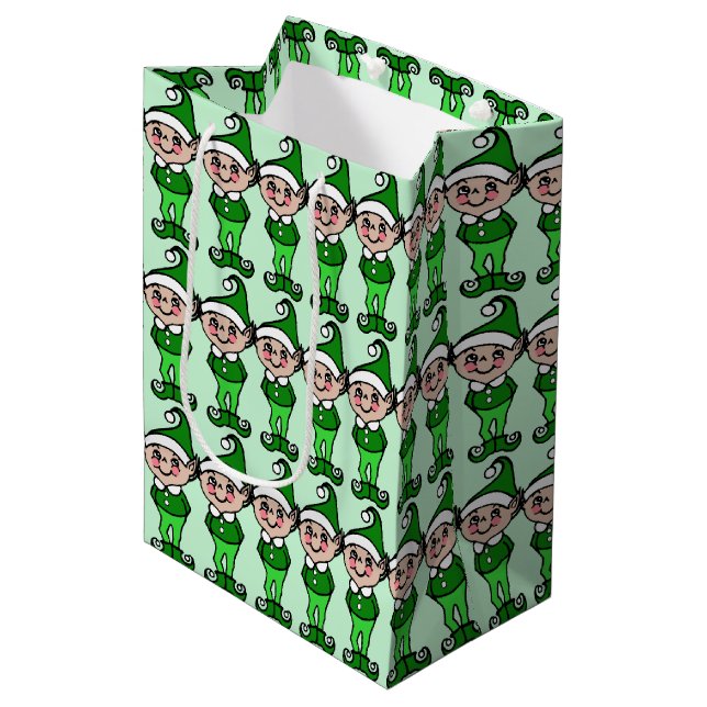 Söt Retro Grön Jul Tomte Presentpåse (Framsidan Vinklad)