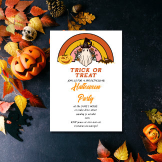 söt retro groovy halloween gost inbjudningar