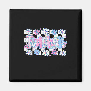 Söt Retro Groovy Lärare Blommor Tillbaka Till Skol Magnet