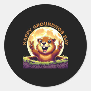 Söt Retro Groundhog Day 2025 Rollig Djurhelgdag Runt Klistermärke