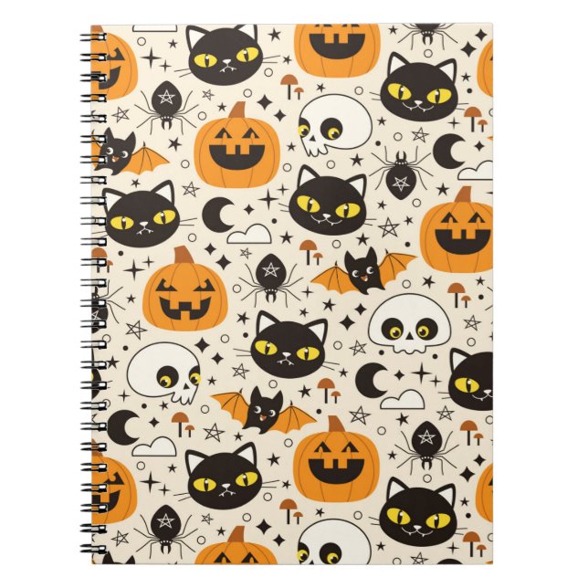 Söt Retro Halloween-mönster Anteckningsbok (Framsidan)
