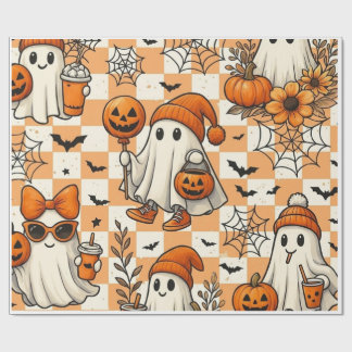 Söt Retro Halloween-spöken Inpackningspapper Presentpapper