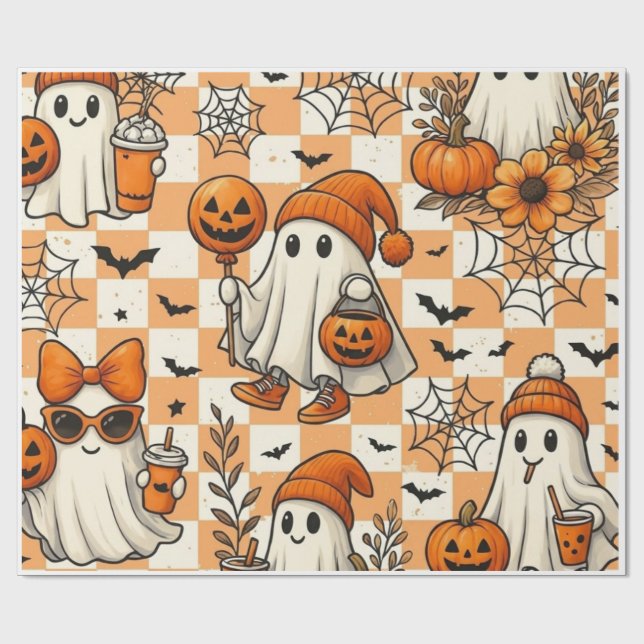 Söt Retro Halloween-spöken Inpackningspapper Presentpapper (Platt)