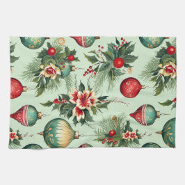 Söt Retro Helgdag Ornaments, Blommigt jul Kökshandduk