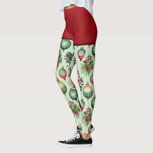 Söt Retro Helgdag Ornaments, Blommigt jul Leggings