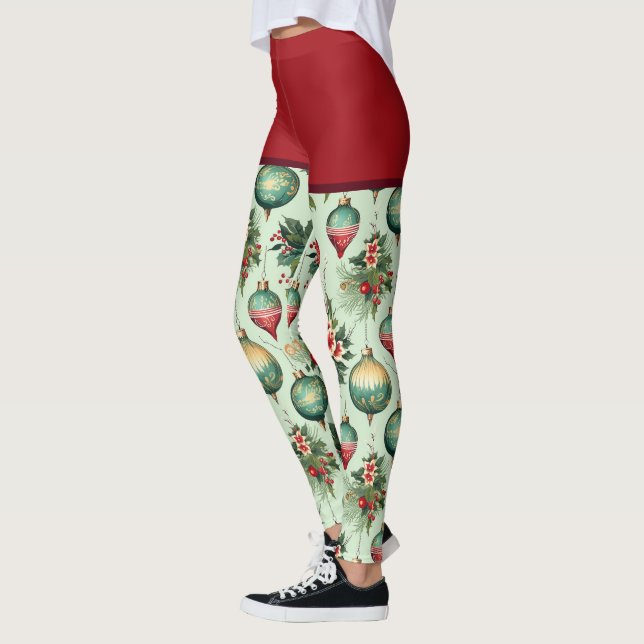Söt Retro Helgdag Ornaments, Blommigt jul Leggings (Vänster)