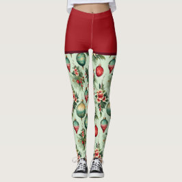 Söt Retro Helgdag Ornaments, Blommigt jul Leggings