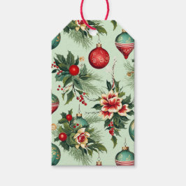 Söt Retro Helgdag Ornaments, Blommigt jul Presentetikett