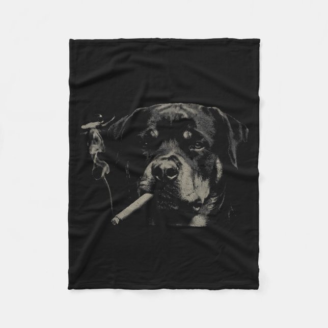 Söt Retro Hund Rottweiler Rökande Meme Fleecefilt (Framsidan)