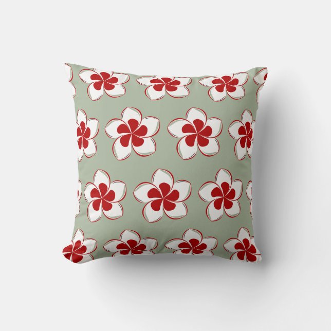 Söt Retro Jul Red White och Grönt Flower Kudde (Framsida)